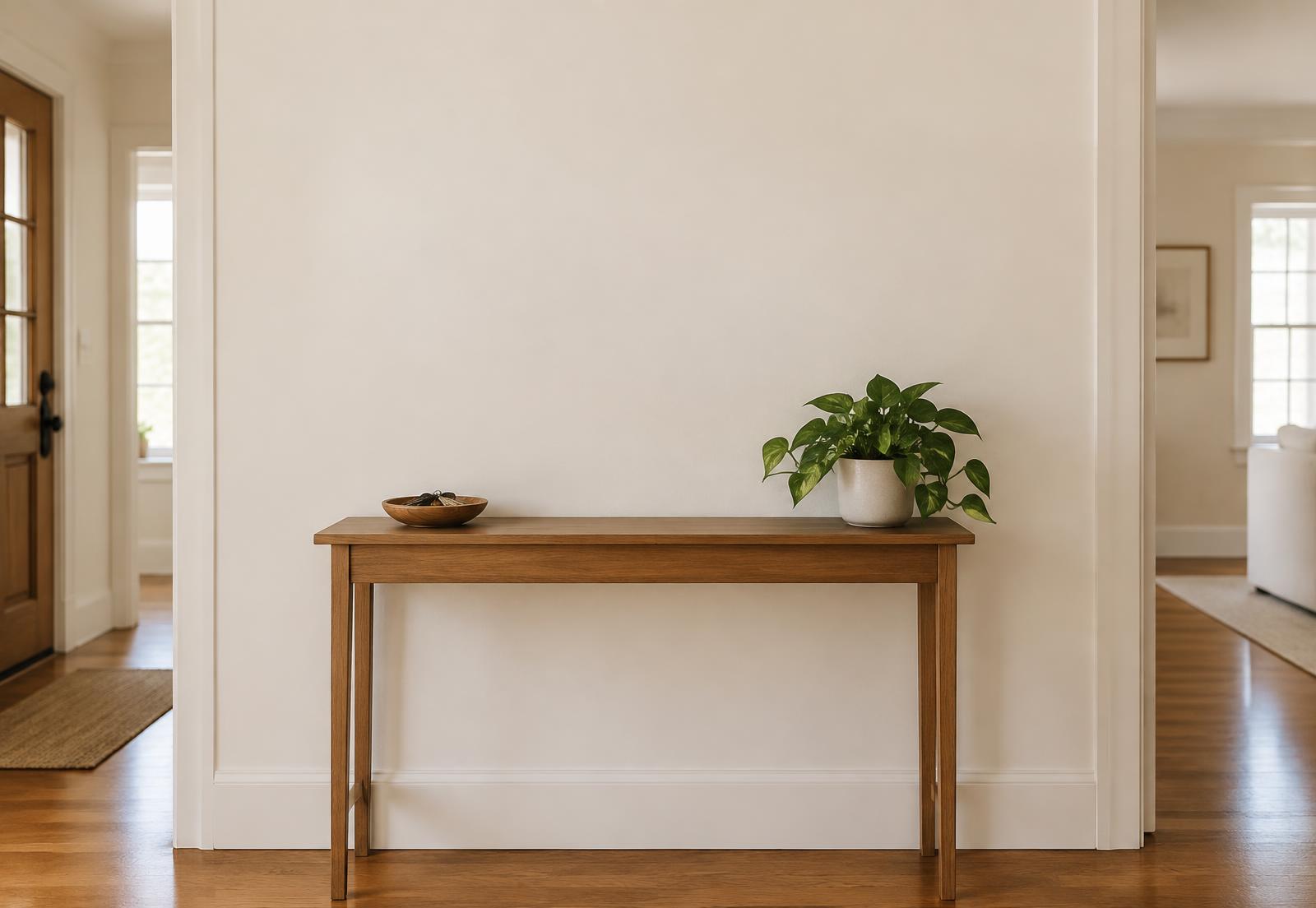 Warm hallway with a wooden console